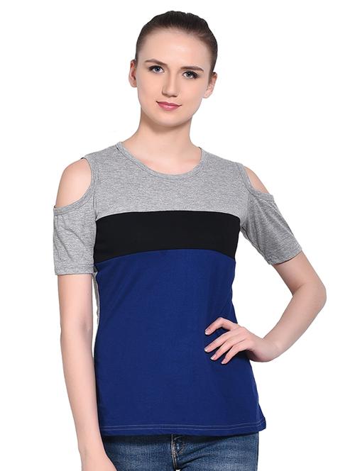 color block cold shoulder top - 16331408 - Very Small Image - 1