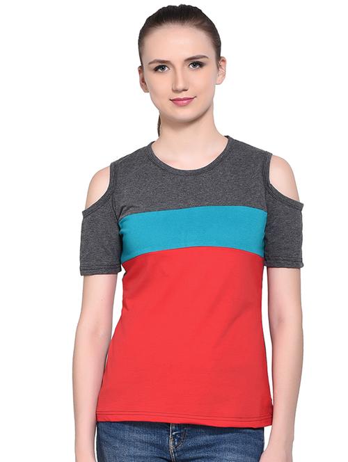 color block cold shoulder top - 16331409 - Very Small Image - 1