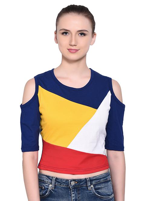 color block cold shoulder top - 16331420 - Very Small Image - 1