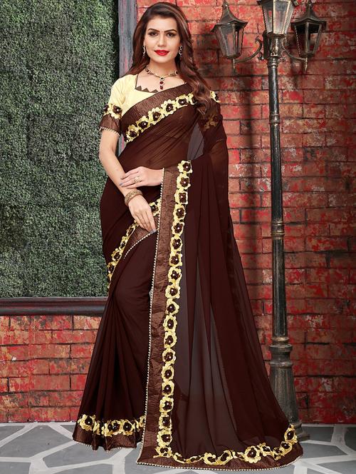 gota work solid saree with blouse - 16331485 - Very Small Image - 1