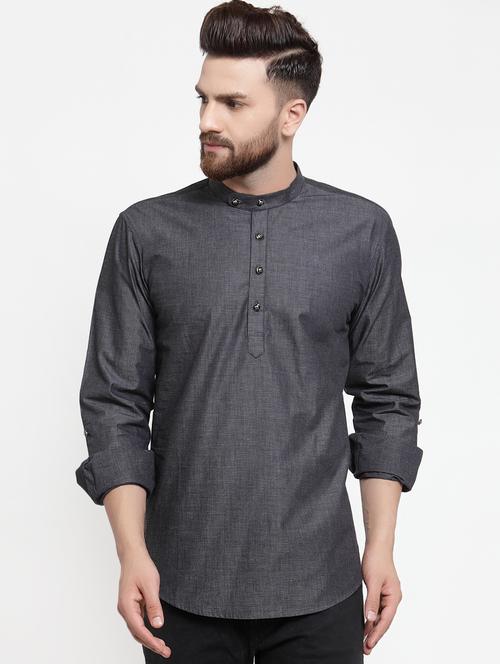 grey solid short kurta - 16332331 - Very Small Image - 1