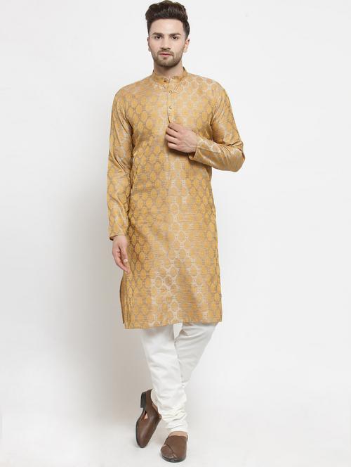 gold silk blend kurta pyjama set - 16332677 - Very Small Image - 1