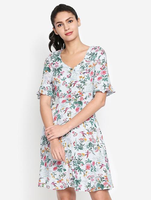 v-neck button up a-line dress - 16332829 - Very Small Image - 1