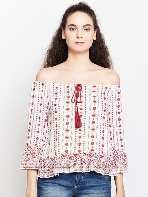 tassel tie up off shoulder top - 16333030 - Very Small Image - 1