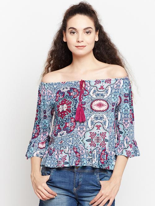 tassel tie up off shoulder top - 16333035 - Very Small Image - 1