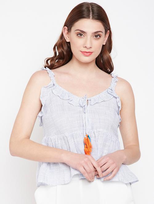 tassel tie up striped cami top - 16333039 - Very Small Image - 1