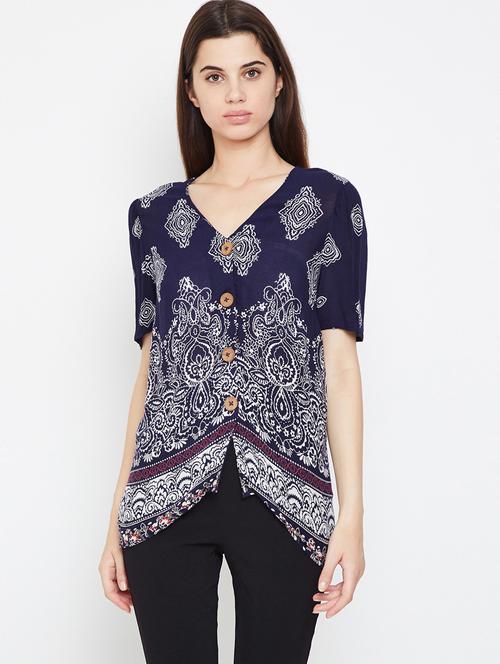 v-neck button up top - 16333046 - Very Small Image - 1