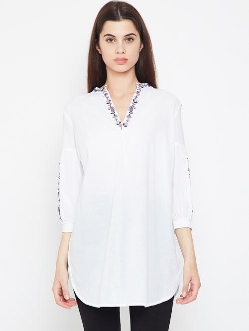 embroidered v-neck tunic - 16333050 - Very Small Image - 1