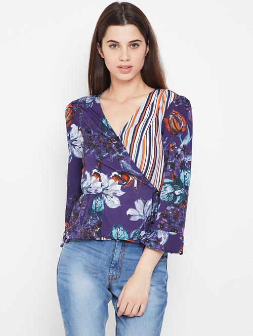 floral striped wrap top - 16333072 - Very Small Image - 1