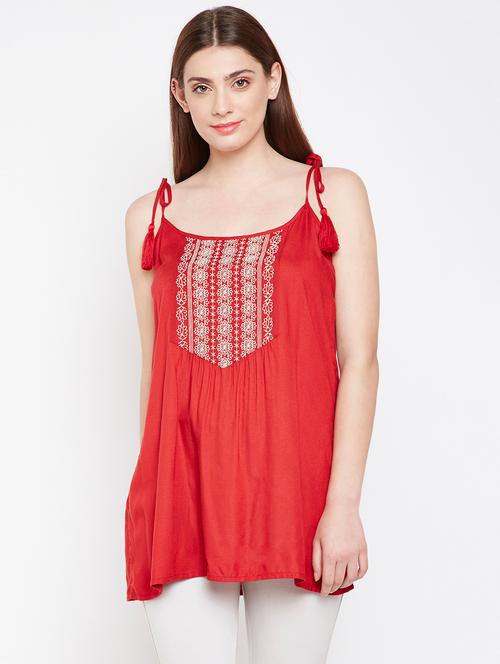 tassel tie up embroidered tunic - 16333075 - Very Small Image - 1