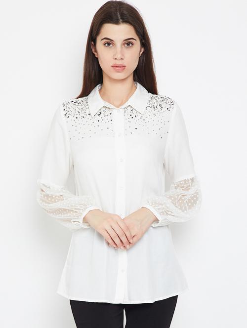sequin detail bishop sleeved shirt - 16333094 - Very Small Image - 1