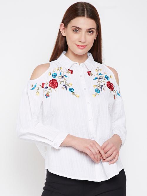 cold shoulder floral embroidered shirt - 16333096 - Very Small Image - 1
