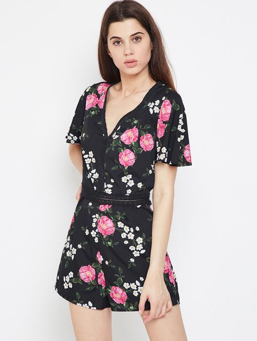 lace detail floral romper - 16333103 - Very Small Image - 1