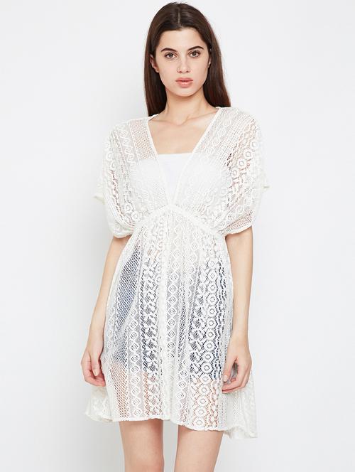plunge neck laced coverup - 16333133 - Very Small Image - 1