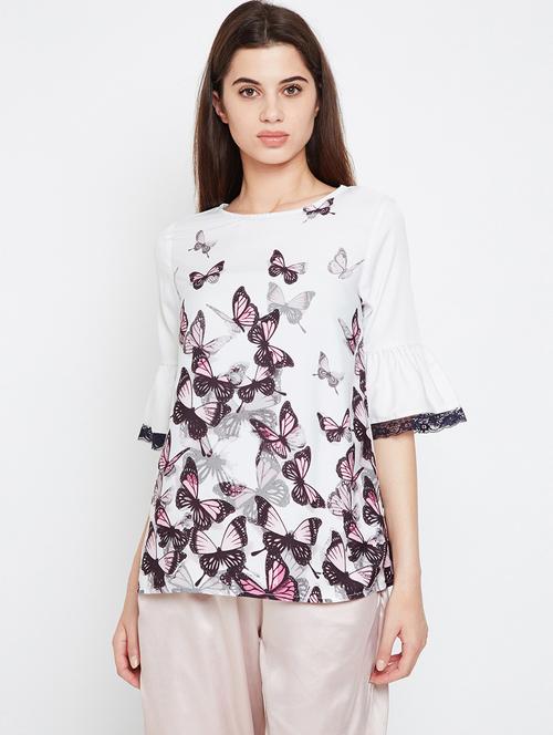 lace trim bell sleeved top - 16333159 - Very Small Image - 1