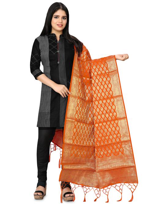 orange poly cotton dupatta - 16333255 - Very Small Image - 1