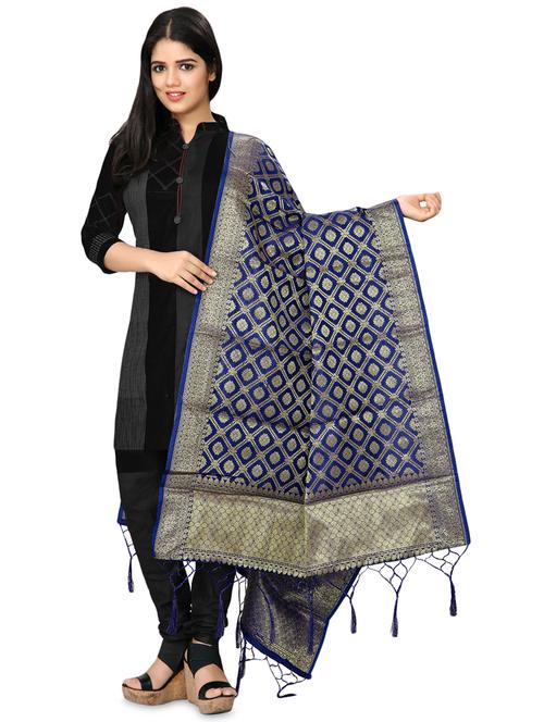 navy poly cotton dupatta - 16333264 - Very Small Image - 1