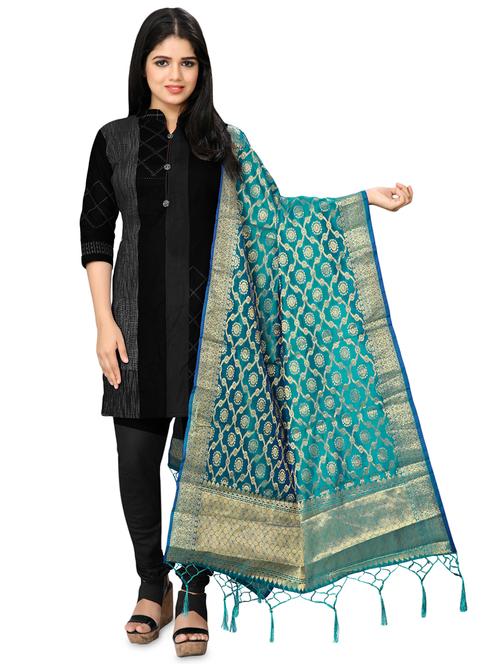 turquoise banarasi dupatta - 16333267 - Very Small Image - 1