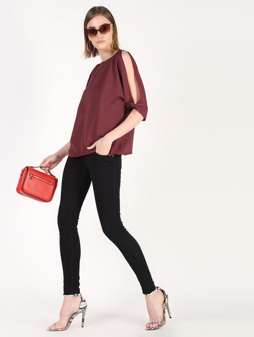 slit sleeved solid top - 16333736 - Very Small Image - 1