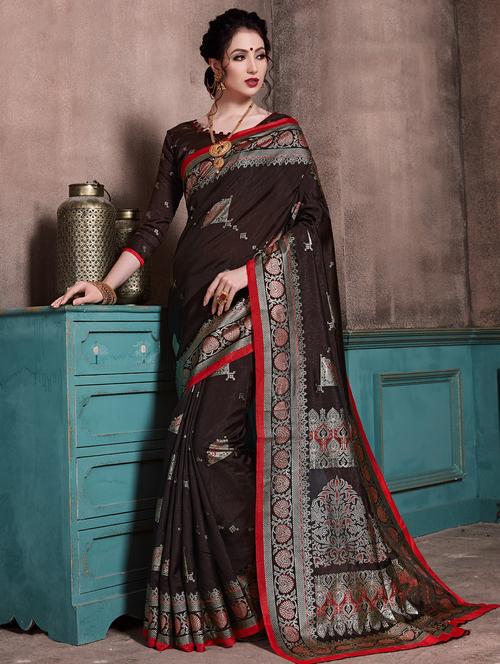 foil printed saree with blouse - 16333792 - Very Small Image - 1