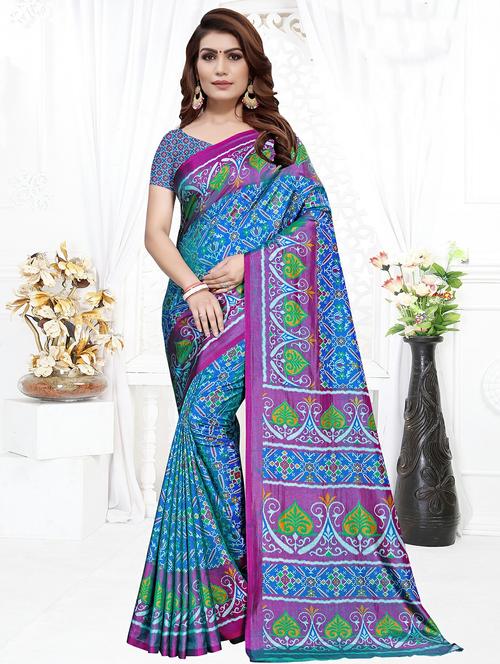 ikat printed patola saree with blouse - 16333809 - Very Small Image - 1