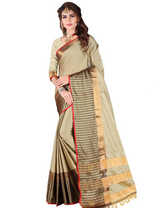 solid woven saree with blouse - 16334140 - Very Small Image - 1