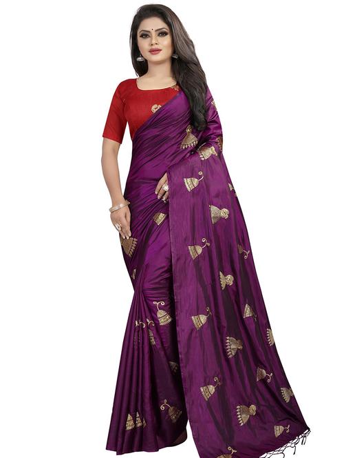purple embroidered saree with blouse - 16334155 - Very Small Image - 1