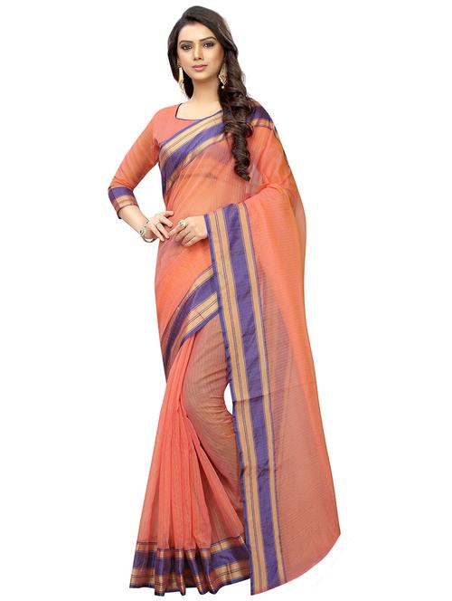solid with bordered plain saree with blouse - 16334161 - Very Small Image - 1