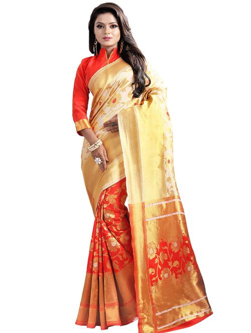 floral woven saree with blouse - 16334163 - Very Small Image - 1