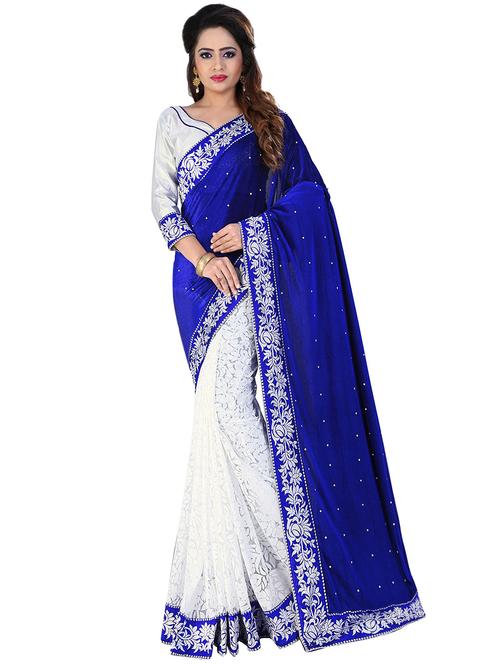 half & half embroidered saree with blouse - 16334187 - Very Small Image - 1