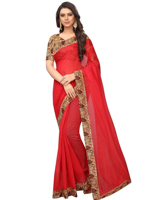 solid with bordered plain saree with blouse - 16334215 - Very Small Image - 1