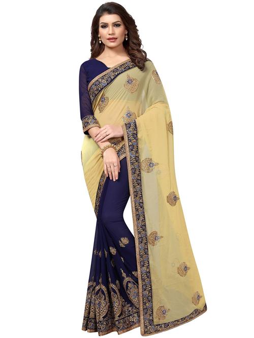 half & half embroidered saree with blouse - 16334222 - Very Small Image - 1