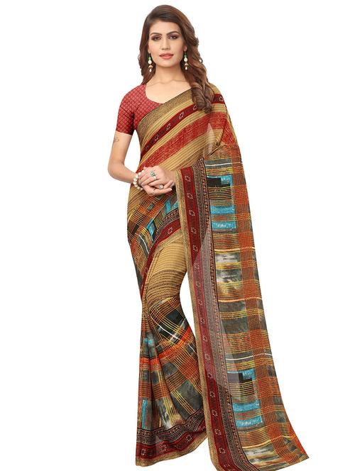 abstract printed saree with blouse - 16334304 - Very Small Image - 1