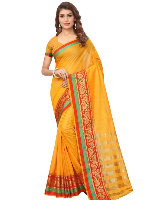 solid bordered plain saree with blouse - 16334395 - Very Small Image - 1