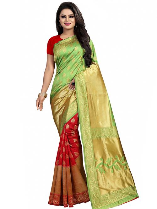 half & half woven saree with blouse - 16334498 - Very Small Image - 1