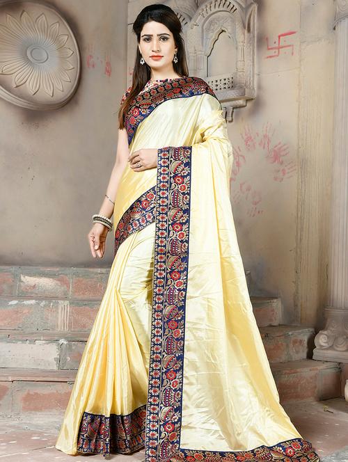 solid bordered plain saree with blouse - 16334513 - Very Small Image - 1