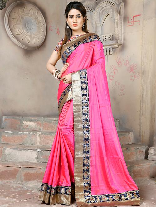 solid bordered plain saree with blouse - 16334520 - Very Small Image - 1