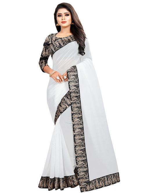 solid bordered plain saree with blouse - 16334530 - Very Small Image - 1
