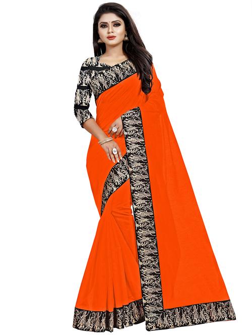 solid bordered plain saree with blouse - 16334533 - Very Small Image - 1