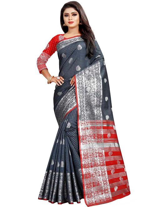 floral plain saree with blouse - 16334548 - Very Small Image - 1