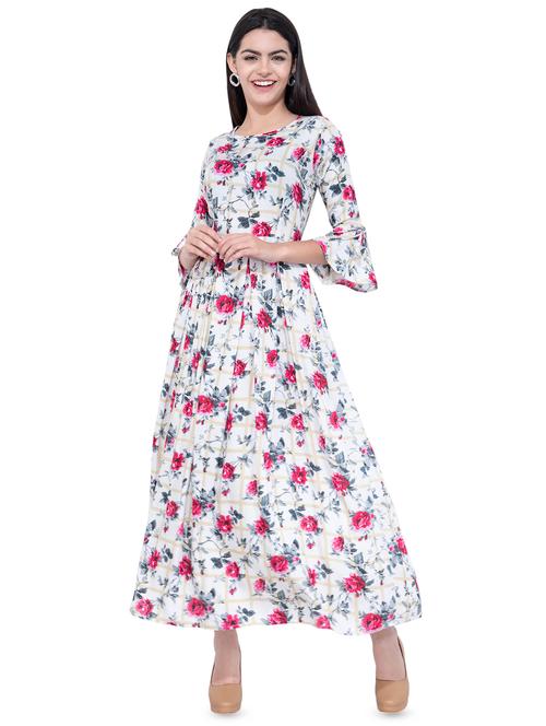 floral printed flared ethnic dress - 16334748 - Very Small Image - 1