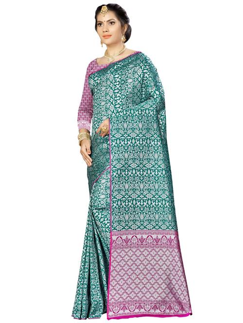 printed banarasi saree with blouse - 16334786 - Very Small Image - 1