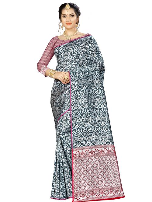 printed banarasi saree with blouse - 16334789 - Very Small Image - 1