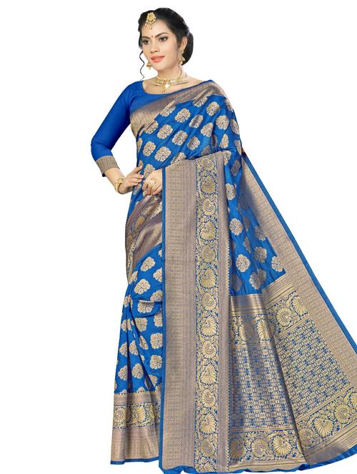 floral banarasi saree with blouse - 16334797 - Very Small Image - 1