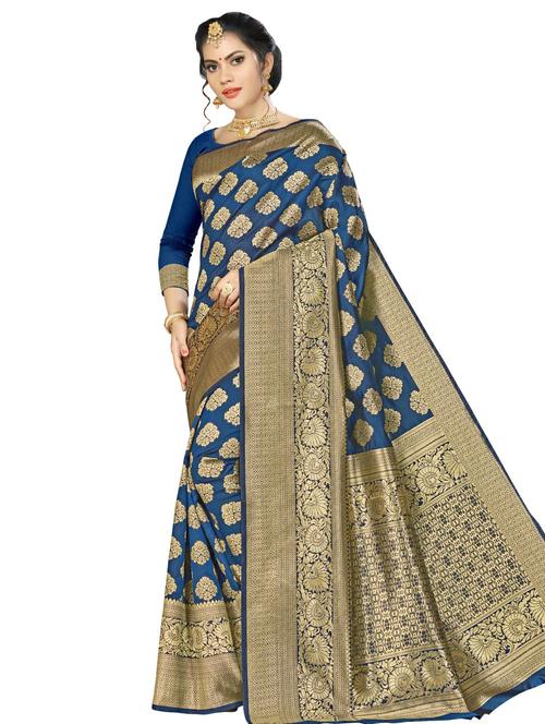 floral banarasi saree with blouse - 16334798 - Very Small Image - 1