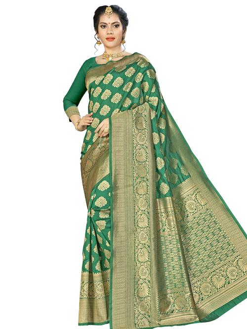 floral banarasi saree with blouse - 16334800 - Very Small Image - 1