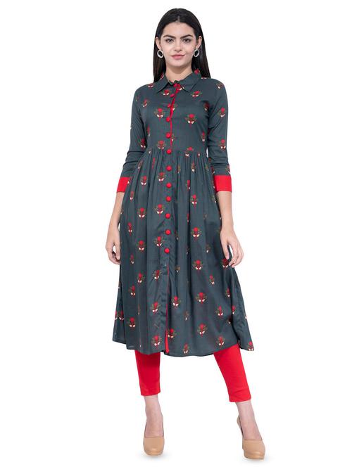floral printed flared kurta - 16334846 - Very Small Image - 1