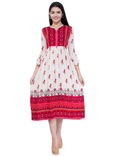 floral flared ethnic dress - 16334847 - Very Small Image - 1