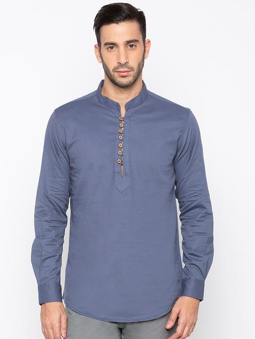 blue solid short kurta - 16336149 - Very Small Image - 1