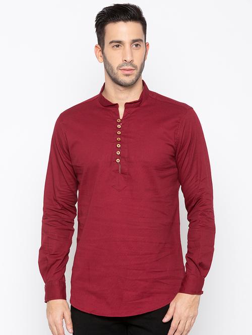 red cotton short kurta - 16336150 - Very Small Image - 1